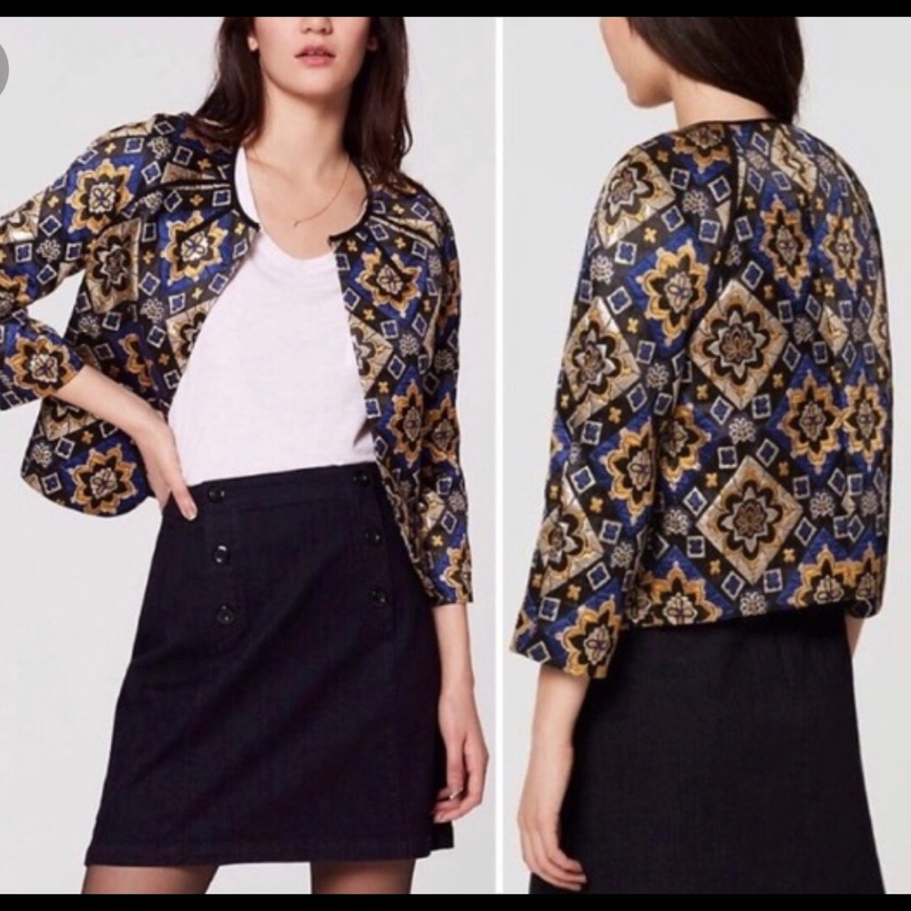 Loft Mosaic Jacquard Metallic Jacket Size Med